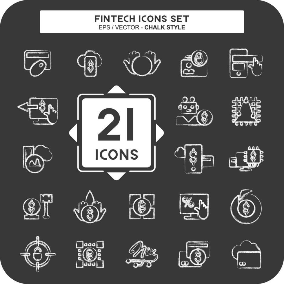 Icon Set Fintech. suitable for education symbol. chalk Style. simple design editable vector