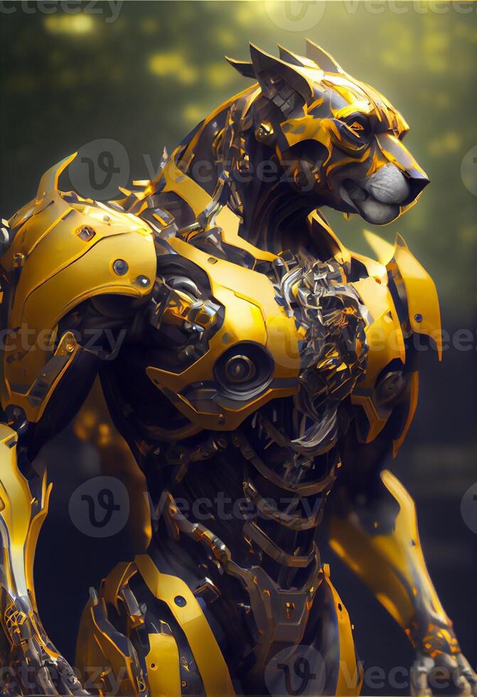 close up of a yellow and black robot. . photo
