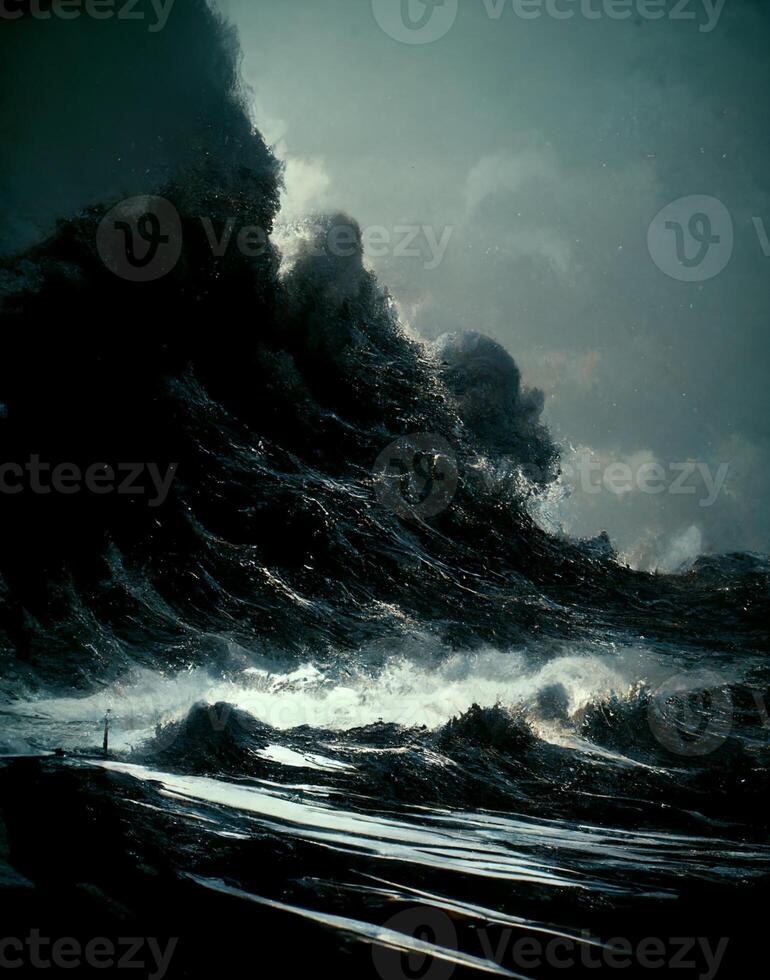 man standing on top of a wave in the ocean. . photo