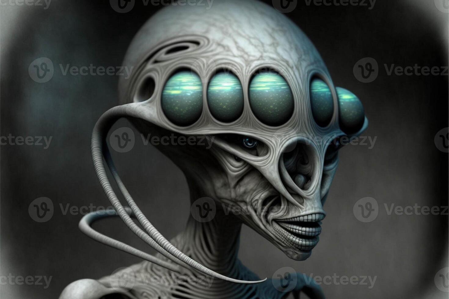 close up of an alien with green eyes. . photo