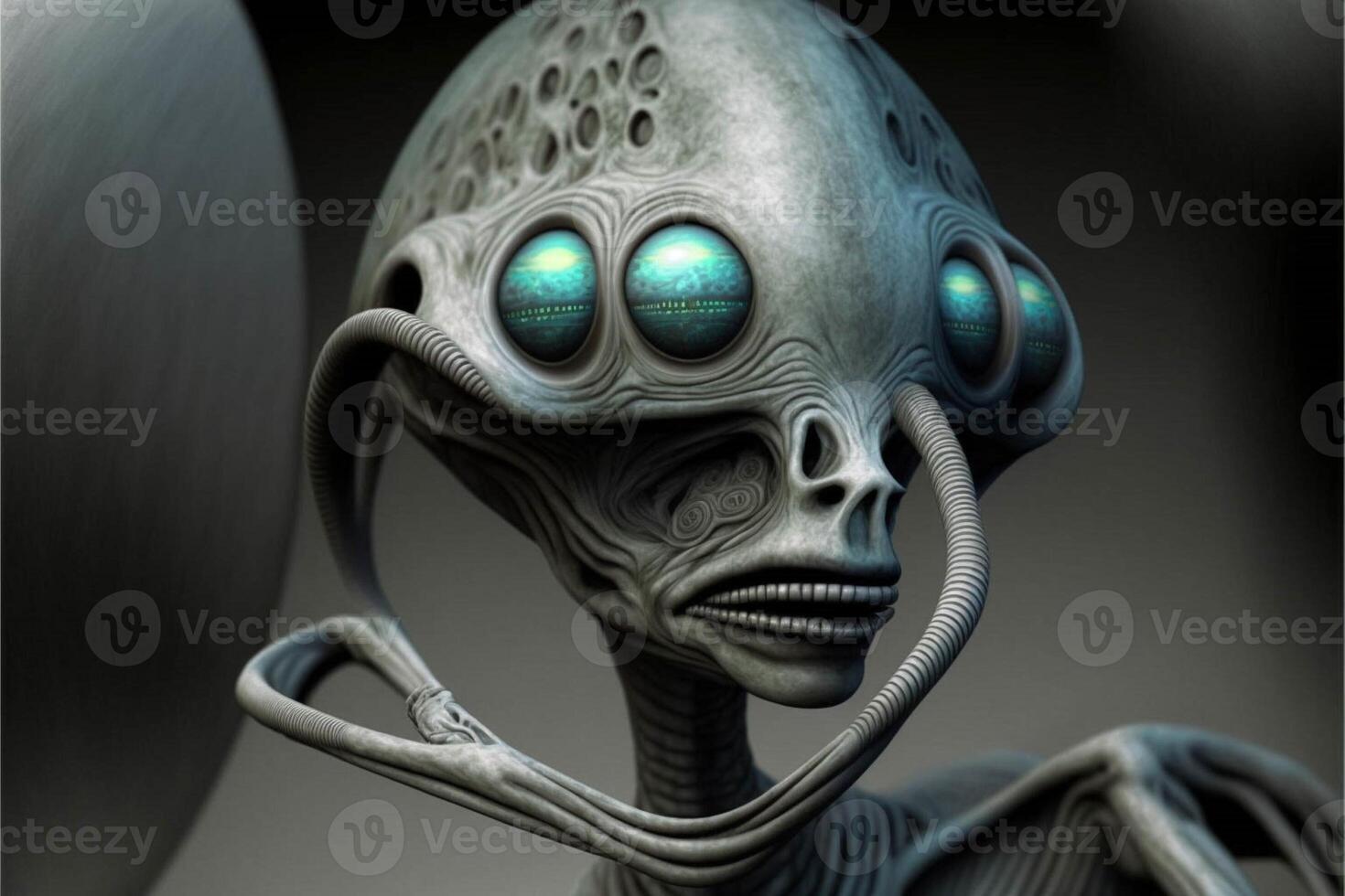 close up of an alien with green eyes. . photo