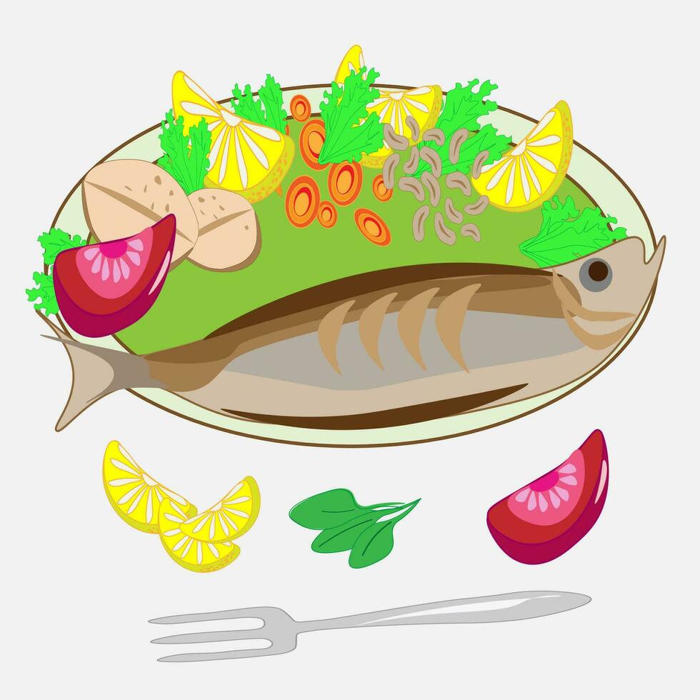 nacional cocina horneando menú platos desde vegetales y pescado restaurante cocina. un conjunto menú de delicioso platos de tradicional o nacional cocina en un plano dibujos animados dibujado a mano ilustración modelo. vector