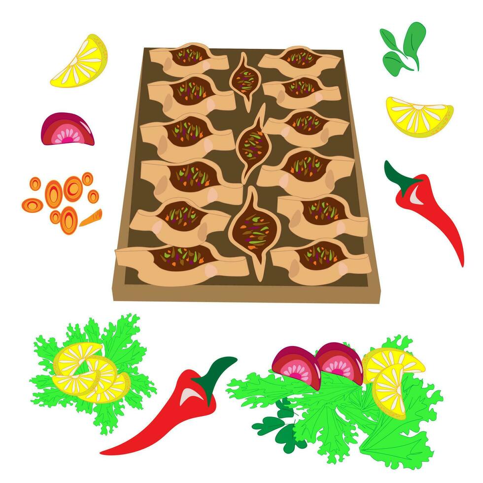 nacional comida horneando menú plato cocina restaurante conjunto menú delicioso platos tradicional o nacional comida en plano dibujos animados mano dibujado modelo ilustración. vector