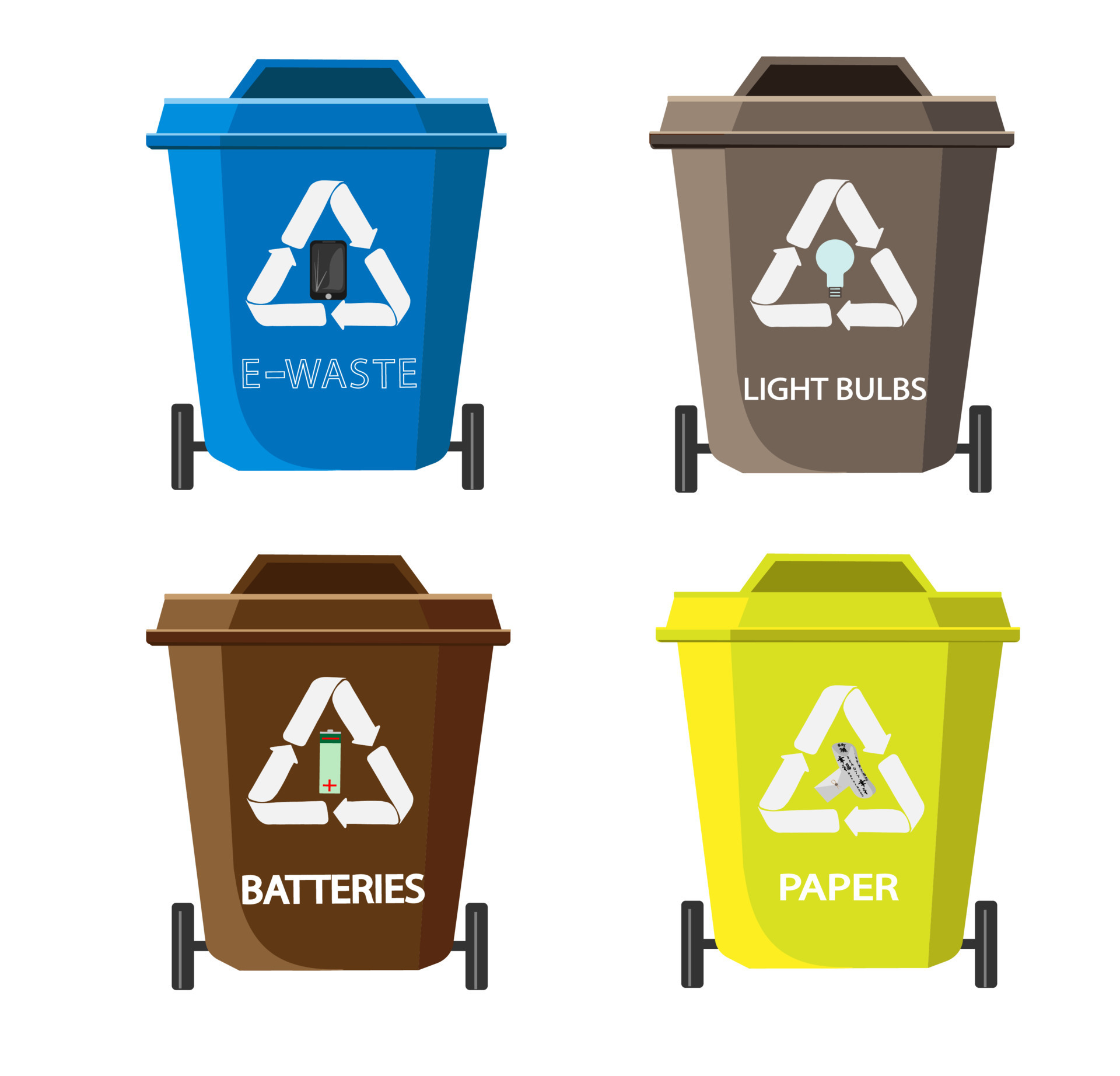 Waste recycling. Collection with types of recyclable Ecofriendly