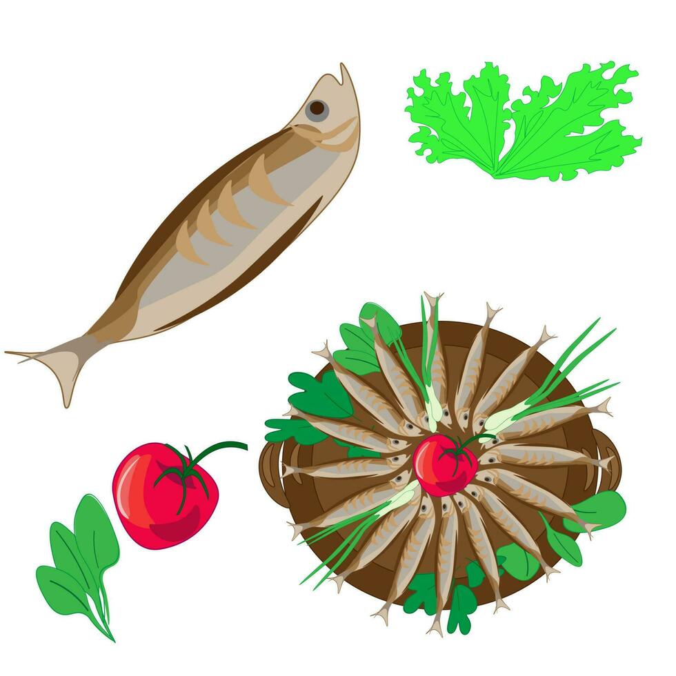 nacional cocina horneando menú platos desde vegetales y pescado restaurante cocina. un conjunto menú de delicioso platos de tradicional o nacional cocina en un plano dibujos animados dibujado a mano ilustración modelo. vector