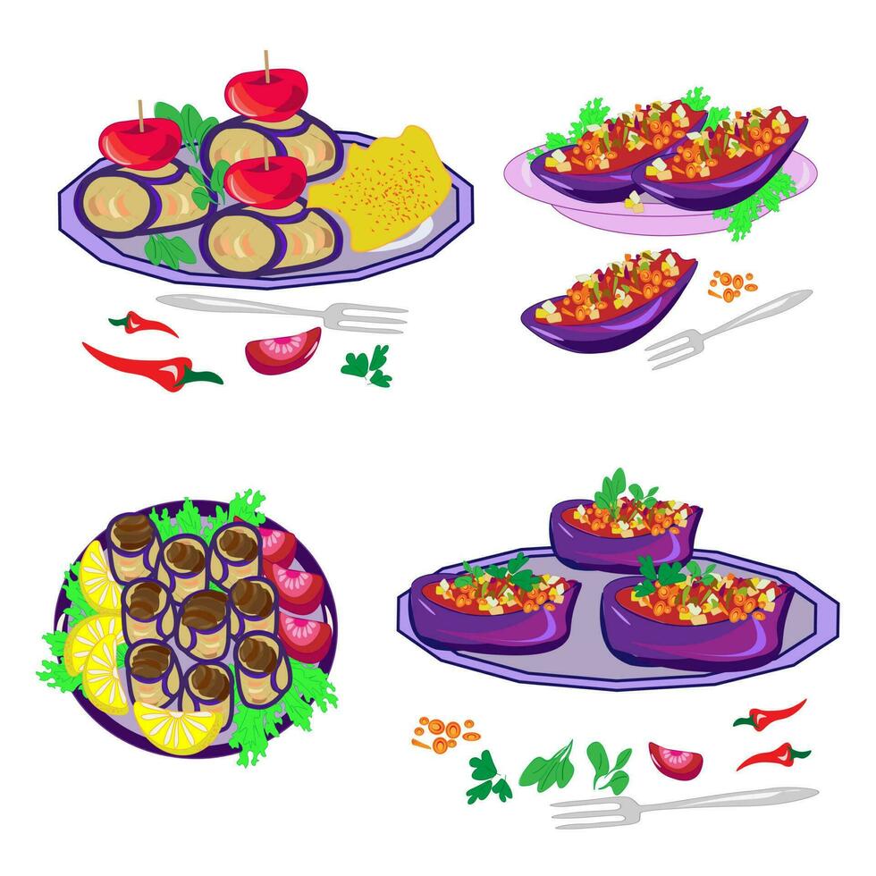 National cuisine Baking menu dishes from vegetables and fish restaurant cuisine. A set menu of delicious dishes of traditional or national cuisine in a flat cartoon hand-drawn Illustration template. vector