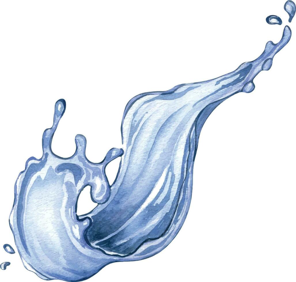 agua olas transparente con gotas acuarela ilustración aislado en blanco antecedentes. azul Oceano olas espiral, salpicaduras agua movimiento con rociar mano dibujado. elemento para diseño vector