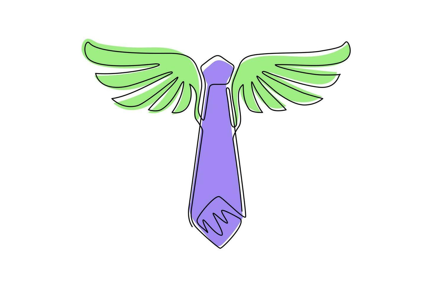 Continuous one line drawing fly tie with wings icon. Winged tie based concept logo. Business symbol, playful tie flat isolated banner poster card. Single line draw design vector graphic illustration