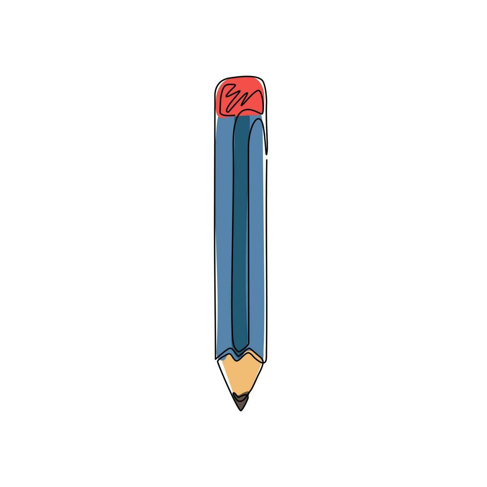 Single one line drawing pencil flat icon. Symbol of graduation for web or mobile app. Sign of education for design logo, visit card. Outline logo of school. Continuous line draw vector illustration