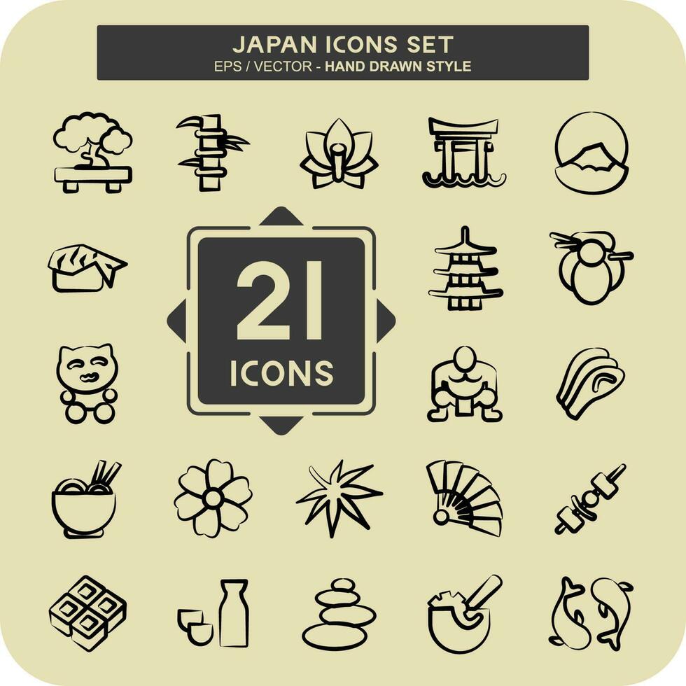 Icon Set Japan. suitable for Japanese symbol. hand drawn style. simple design editable vector