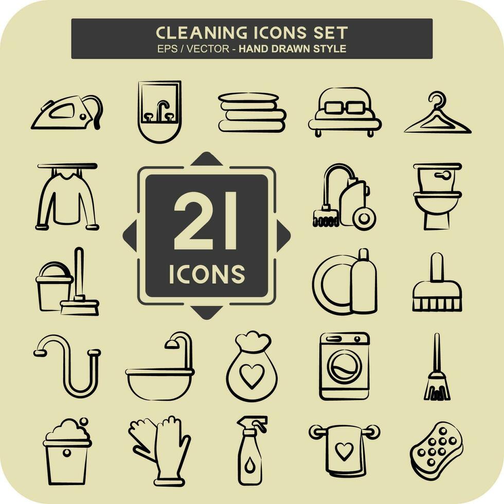 Icon Set Cleaning. suitable for Kids symbol. hand drawn style. simple design editable vector