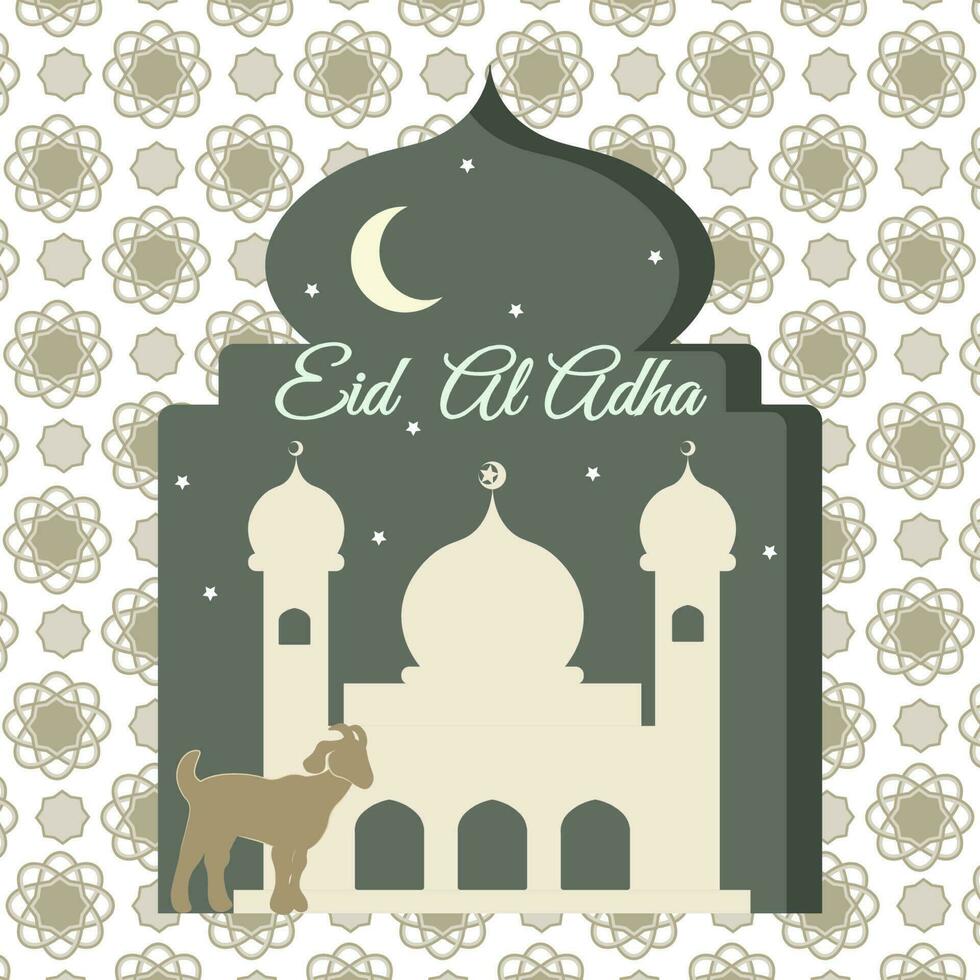 Eid al adha kareem festival. Greet card or poster Islamic event with mosque or masjid and goat silhouette vector