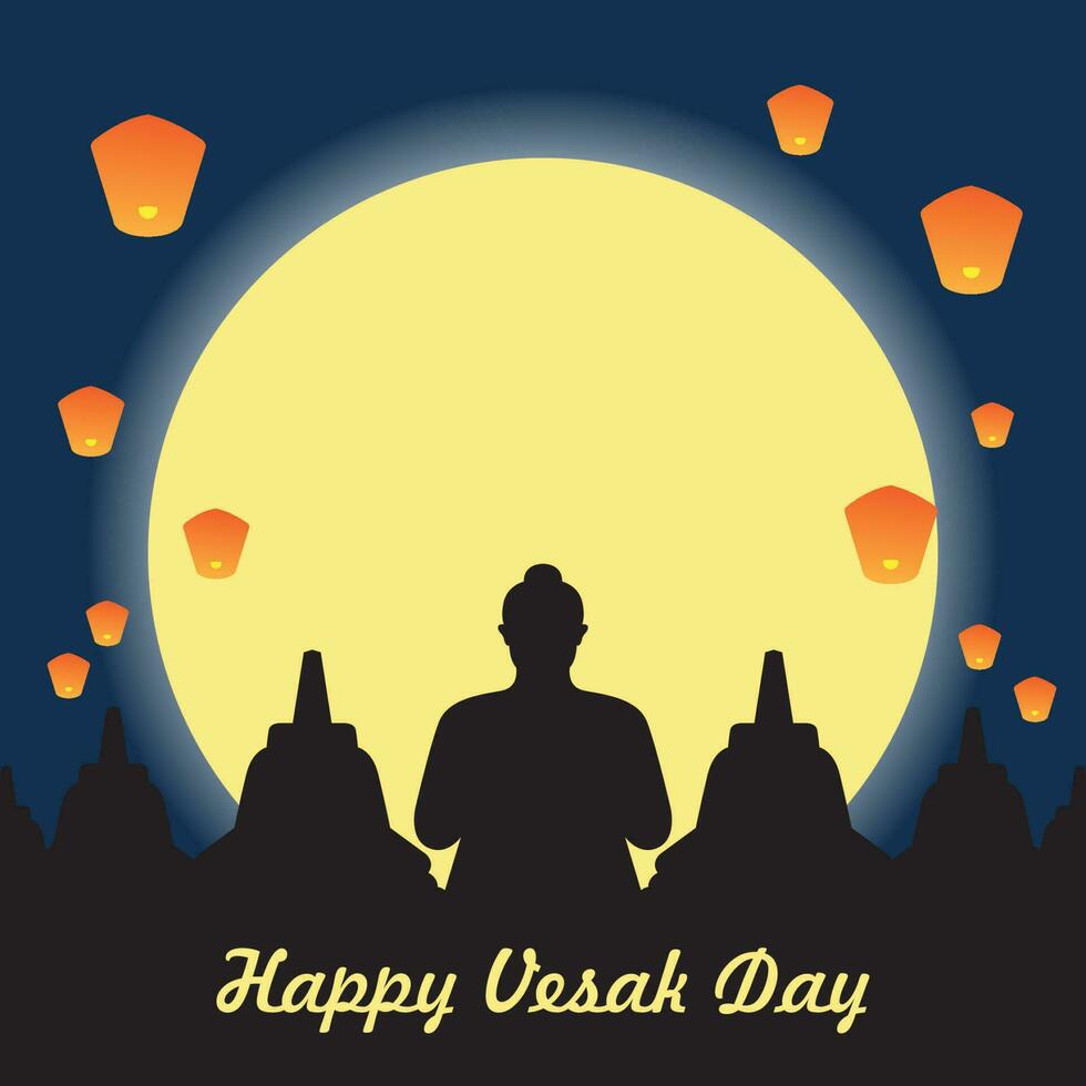 Happy Vesak Day Buddha Purnima greeting with buddha and temple illustration Can be used for poster  banner  logo  background  greeting  print design  celebration elements. vector illustration.