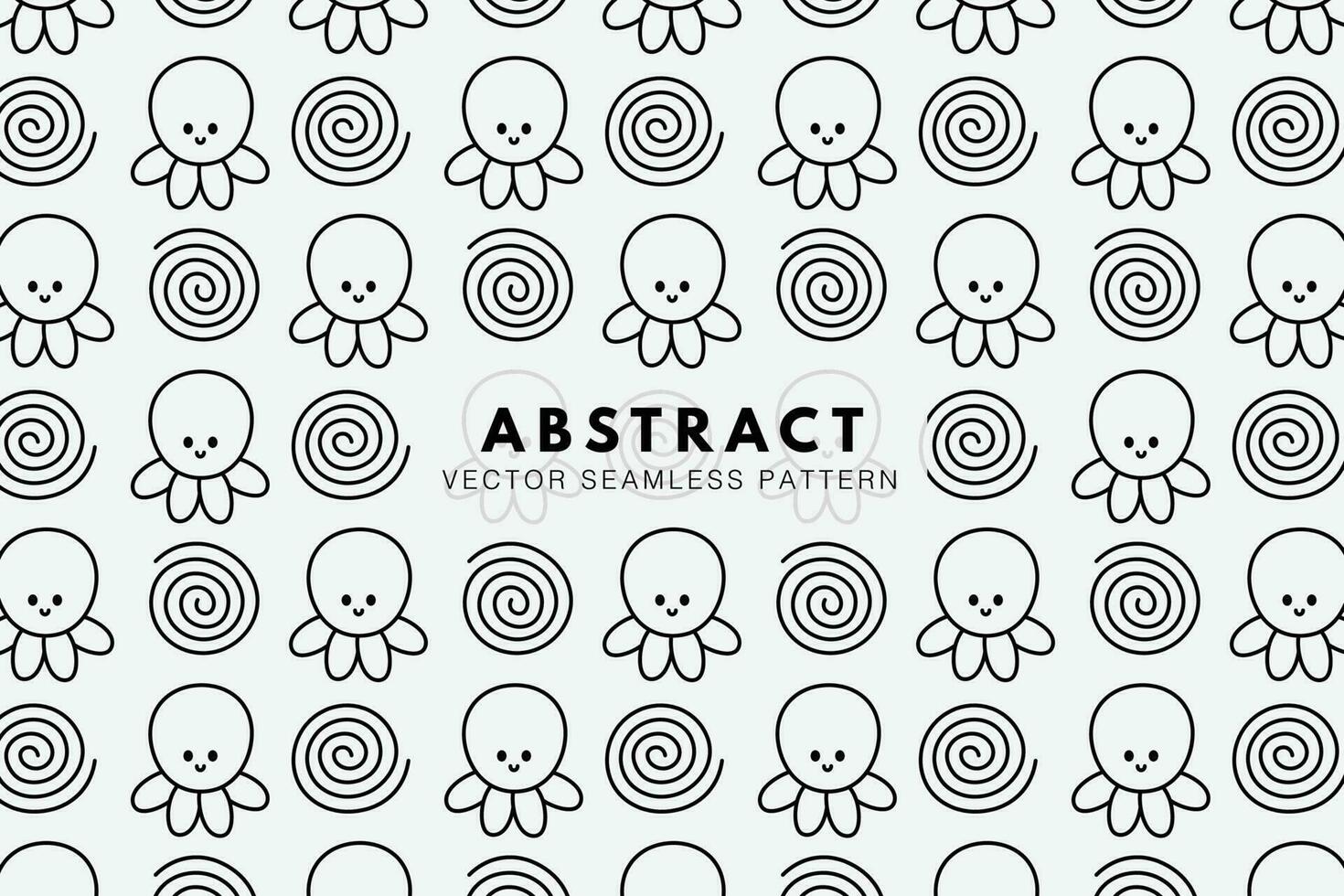 Octopus cute sea animal black lines with swirl shape seamless repeat pattern vector