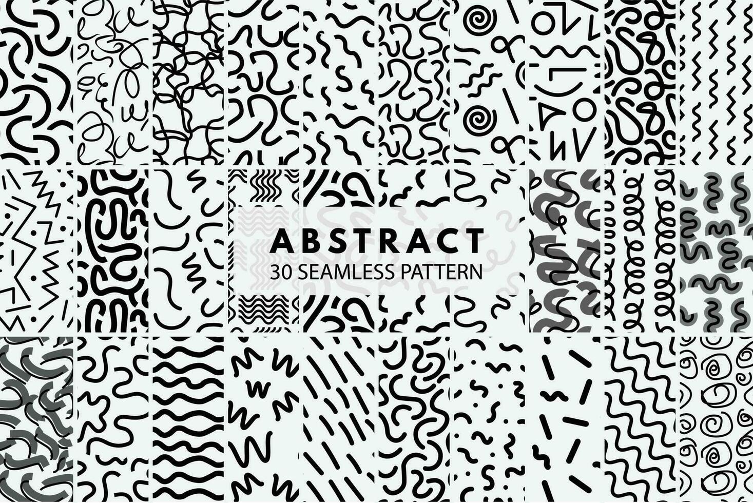 Pattern collection of wavy and curvy lines black shapes abstract seamless repeating pattern vector