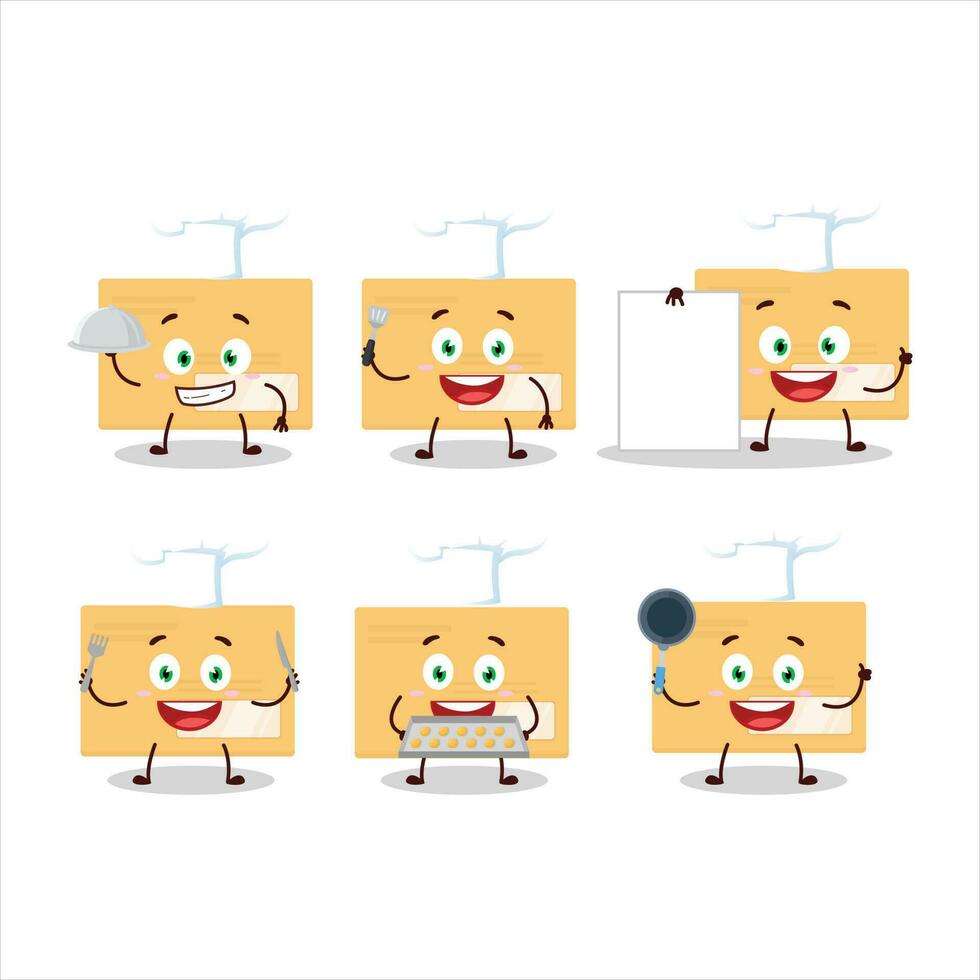 Cartoon character of brown rectangle envelope with various chef emoticons vector