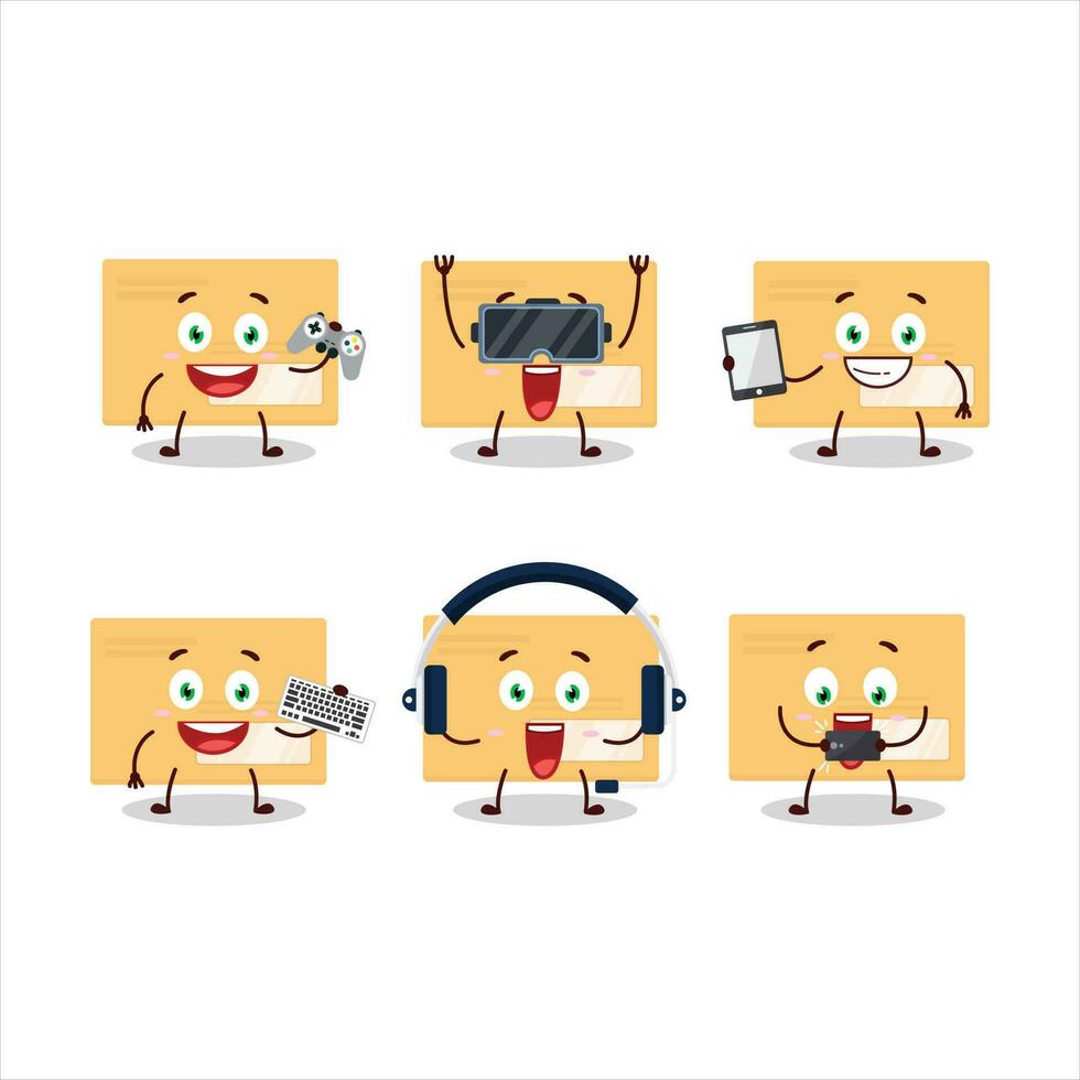 Brown rectangle envelope cartoon character are playing games with various cute emoticons vector