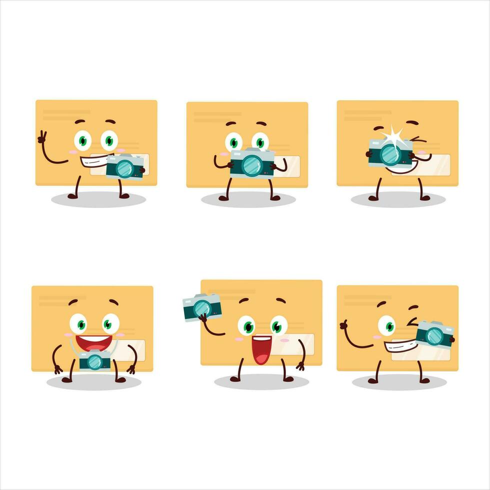 Photographer profession emoticon with brown rectangle envelope cartoon character vector