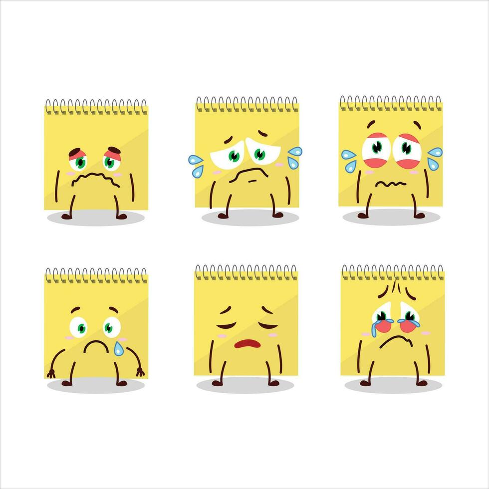 Spiral square yellow notebooks cartoon character with sad expression vector