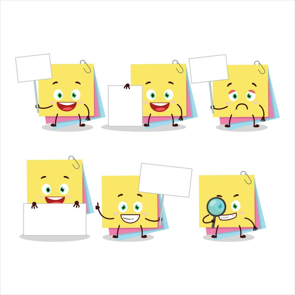 Sticky notes paper cartoon character bring information board vector
