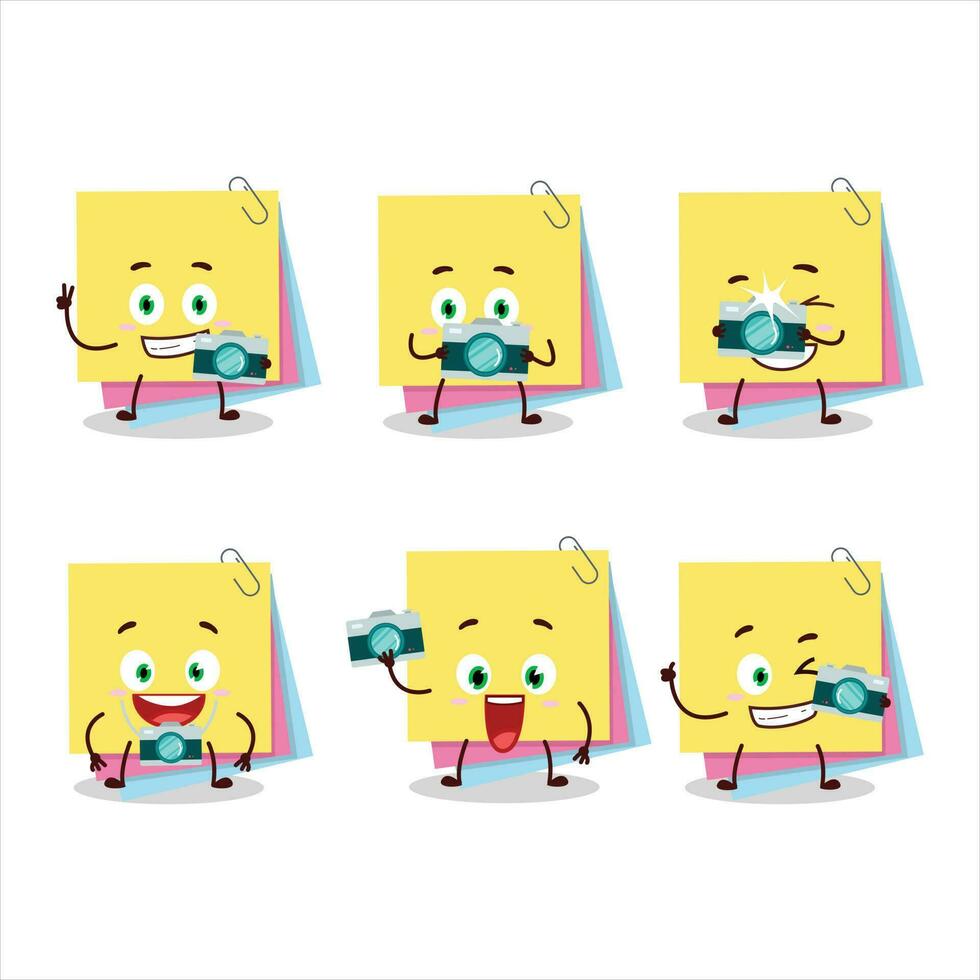 Photographer profession emoticon with sticky notes paper cartoon character vector