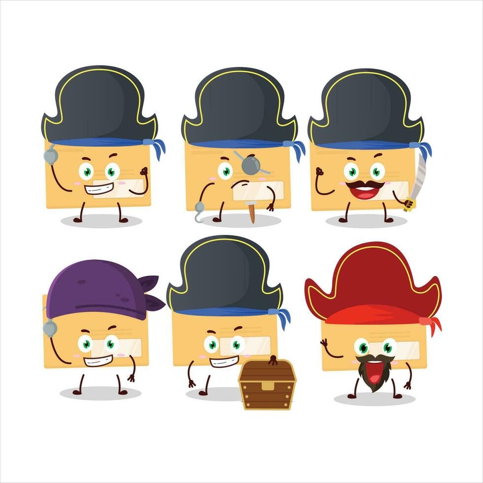 dibujos animados personaje de marrón rectángulo sobre con varios piratas emoticones vector