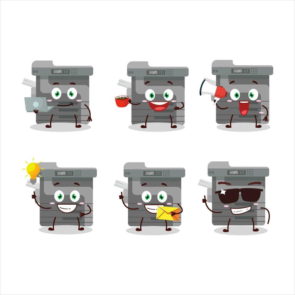 Office copier cartoon character with various types of business emoticons vector