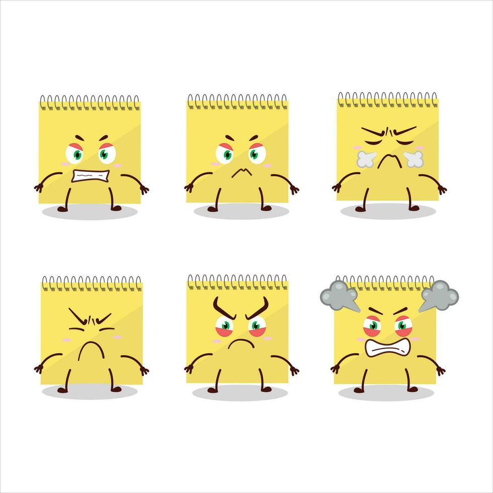 Spiral square yellow notebooks cartoon character with various angry expressions vector