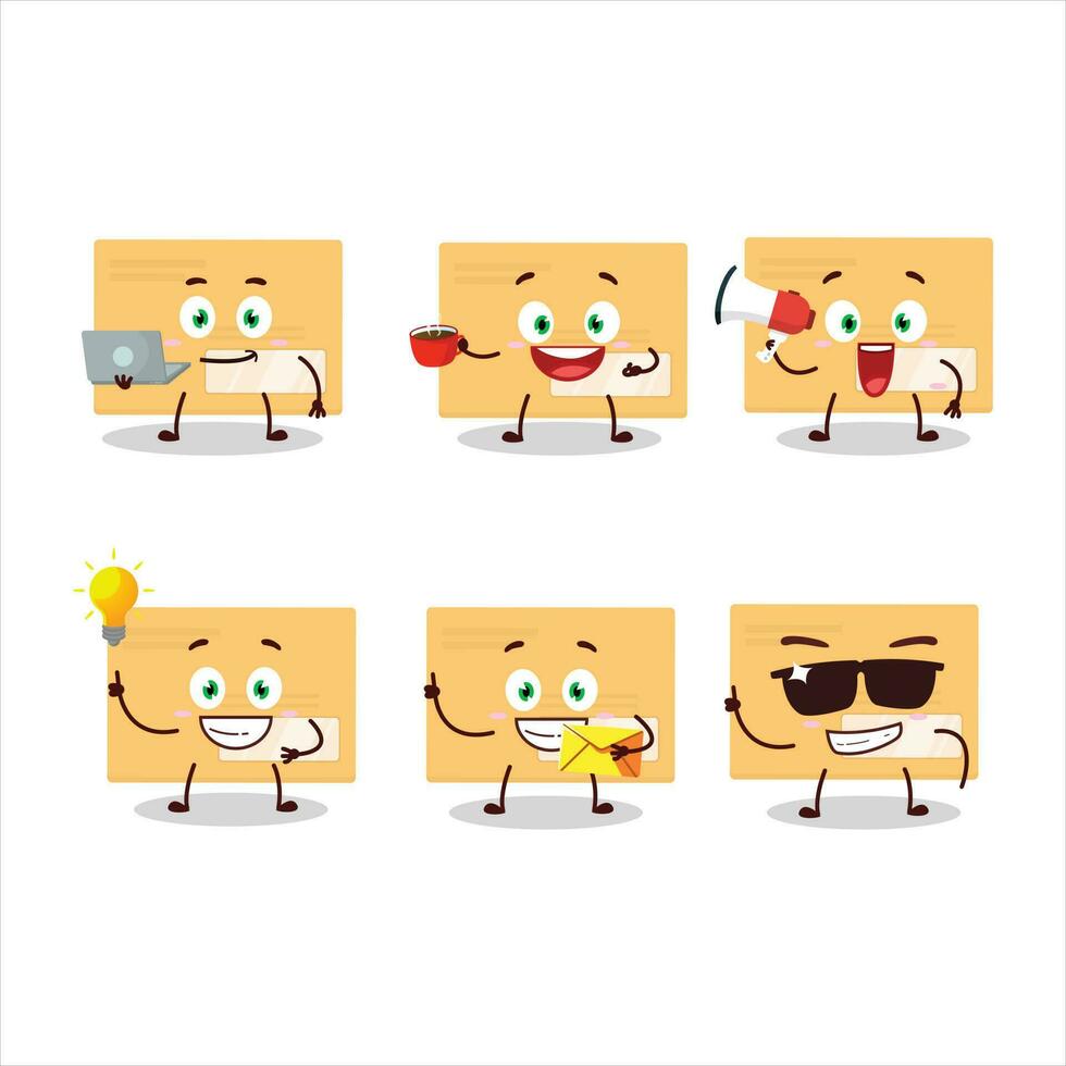 Brown rectangle envelope cartoon character with various types of business emoticons vector