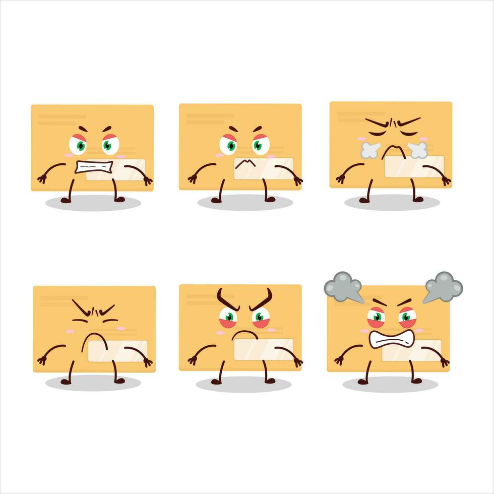 Brown rectangle envelope cartoon character with various angry expressions vector
