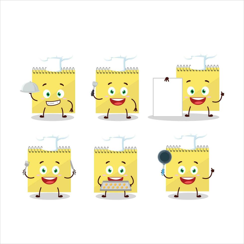 Cartoon character of spiral square yellow notebooks with various chef emoticons vector