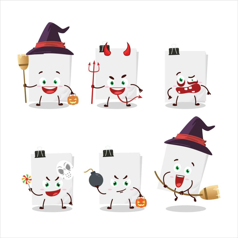 Halloween expression emoticons with cartoon character of sticky notes paper white vector