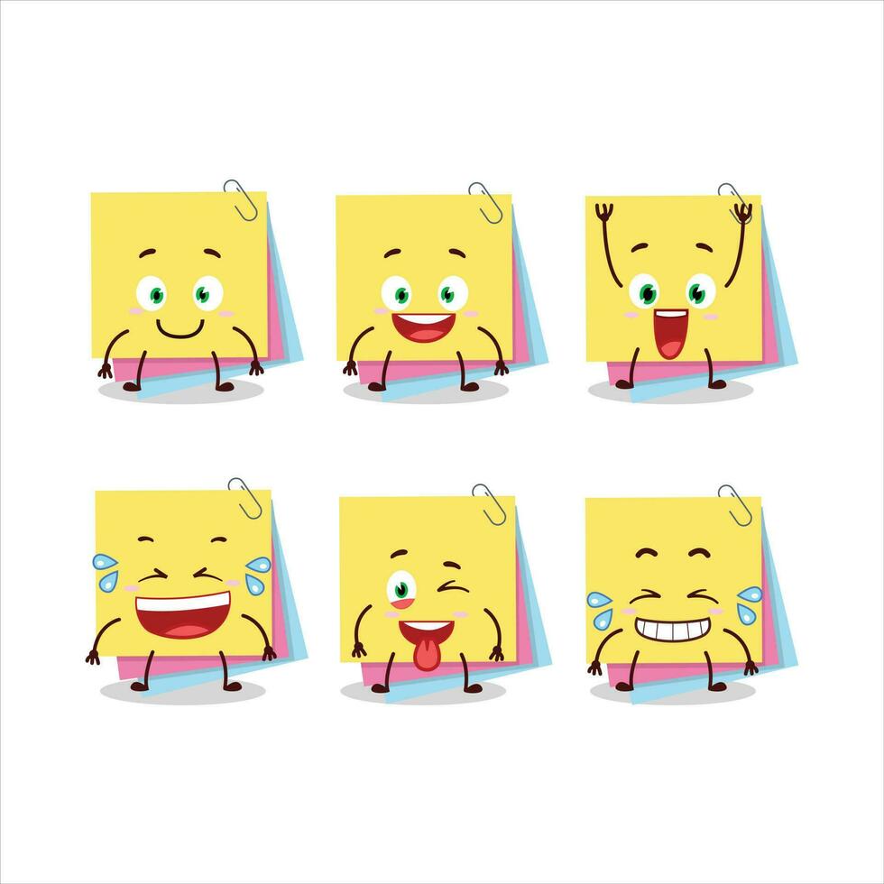 dibujos animados personaje de pegajoso notas papel con sonrisa expresión vector