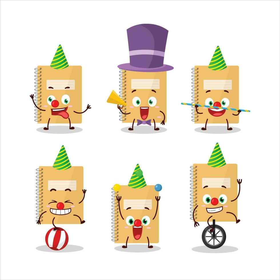 Cartoon character of brown spiral notebooks with various circus shows vector