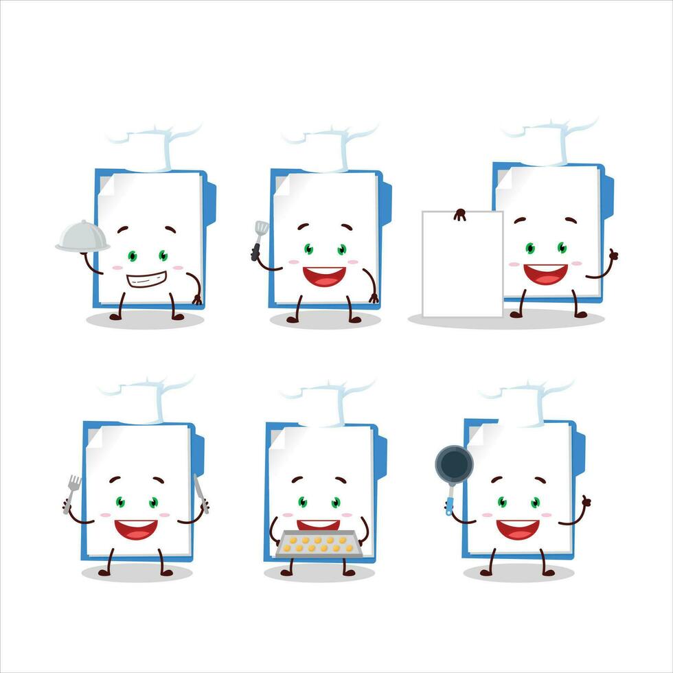 Cartoon character of blue manila folder with various chef emoticons vector