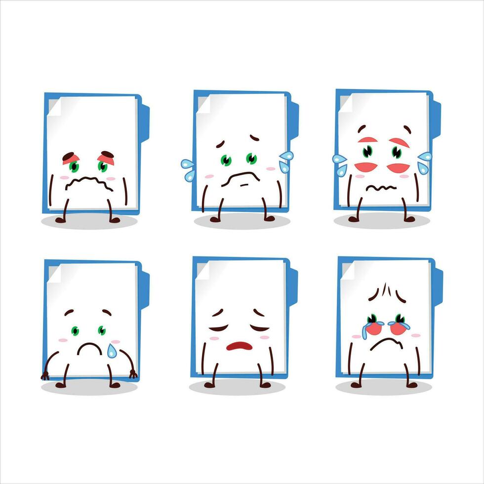 Blue manila folder cartoon character with sad expression vector