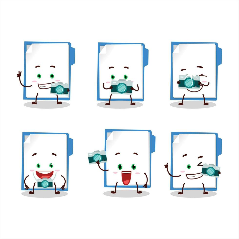 Photographer profession emoticon with blue manila folder cartoon character vector
