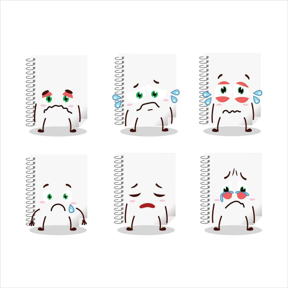 Spiral blank white notebooks cartoon character with sad expression vector