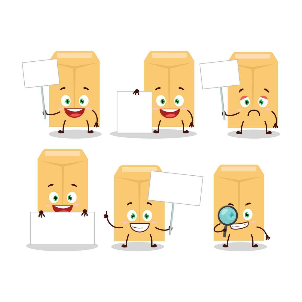 Brown envelope cartoon character bring information board vector