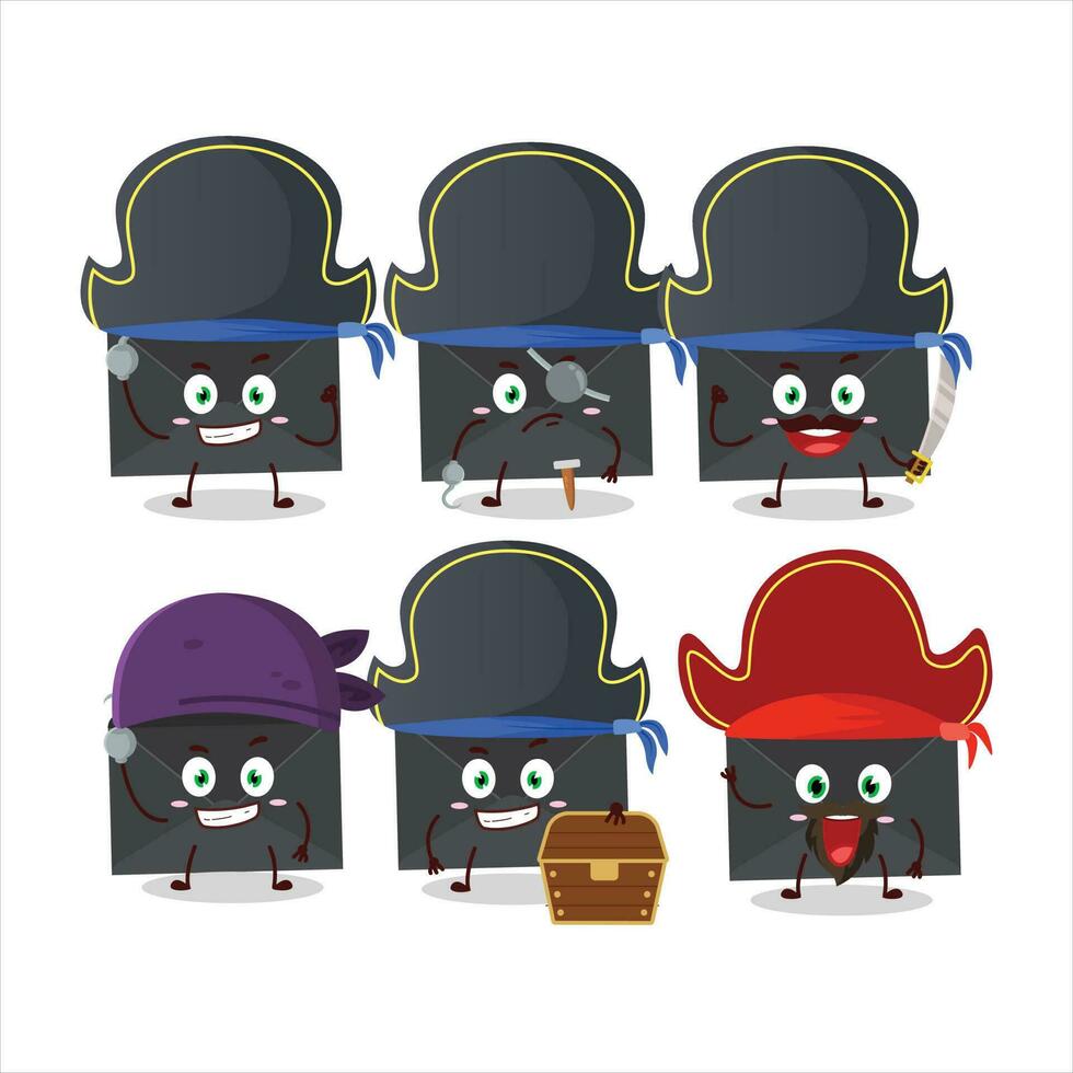 Cartoon character of black envelope with various pirates emoticons vector