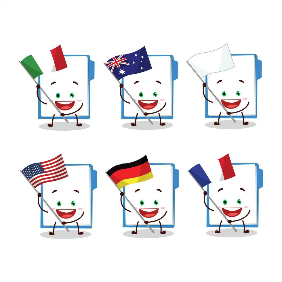 Blue manila folder cartoon character bring the flags of various countries vector