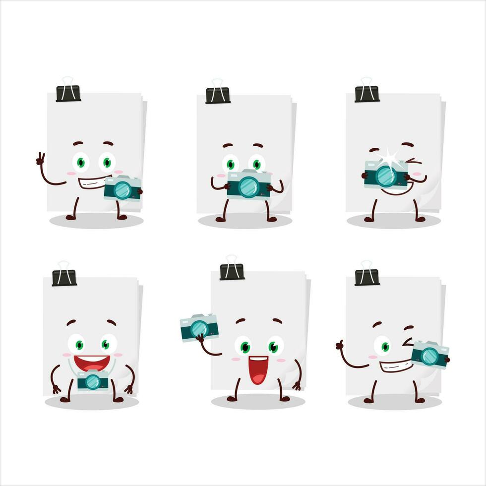 Photographer profession emoticon with sticky notes paper white cartoon character vector