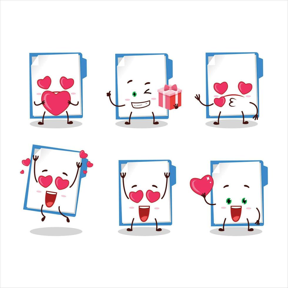 Blue manila folder cartoon character with love cute emoticon vector