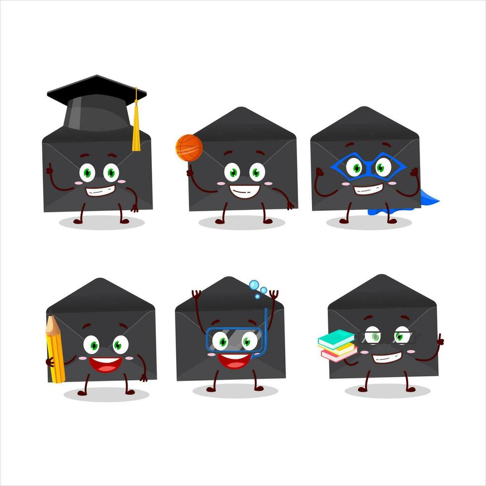 School student of black envelope cartoon character with various expressions vector