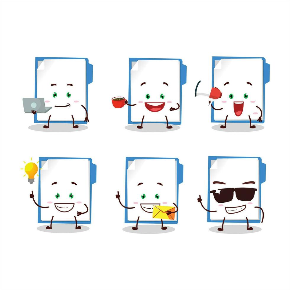 Blue manila folder cartoon character with various types of business emoticons vector