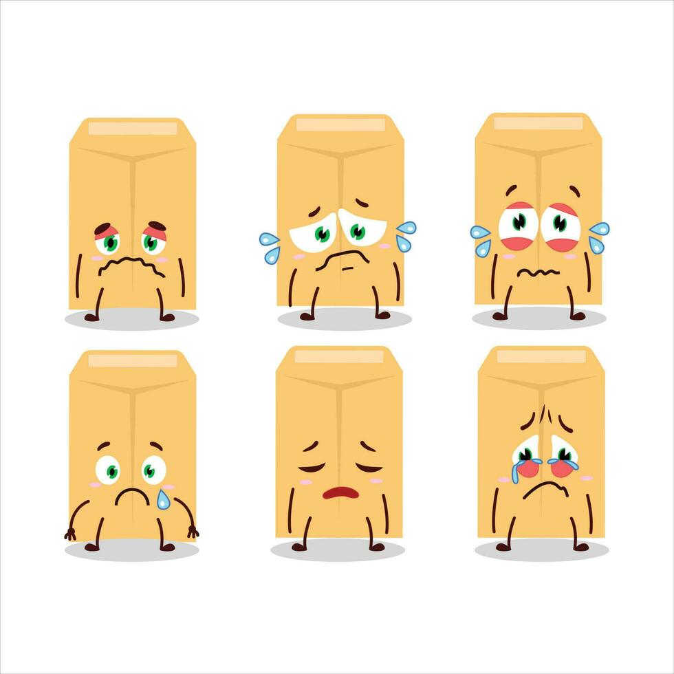 Brown envelope cartoon character with sad expression vector