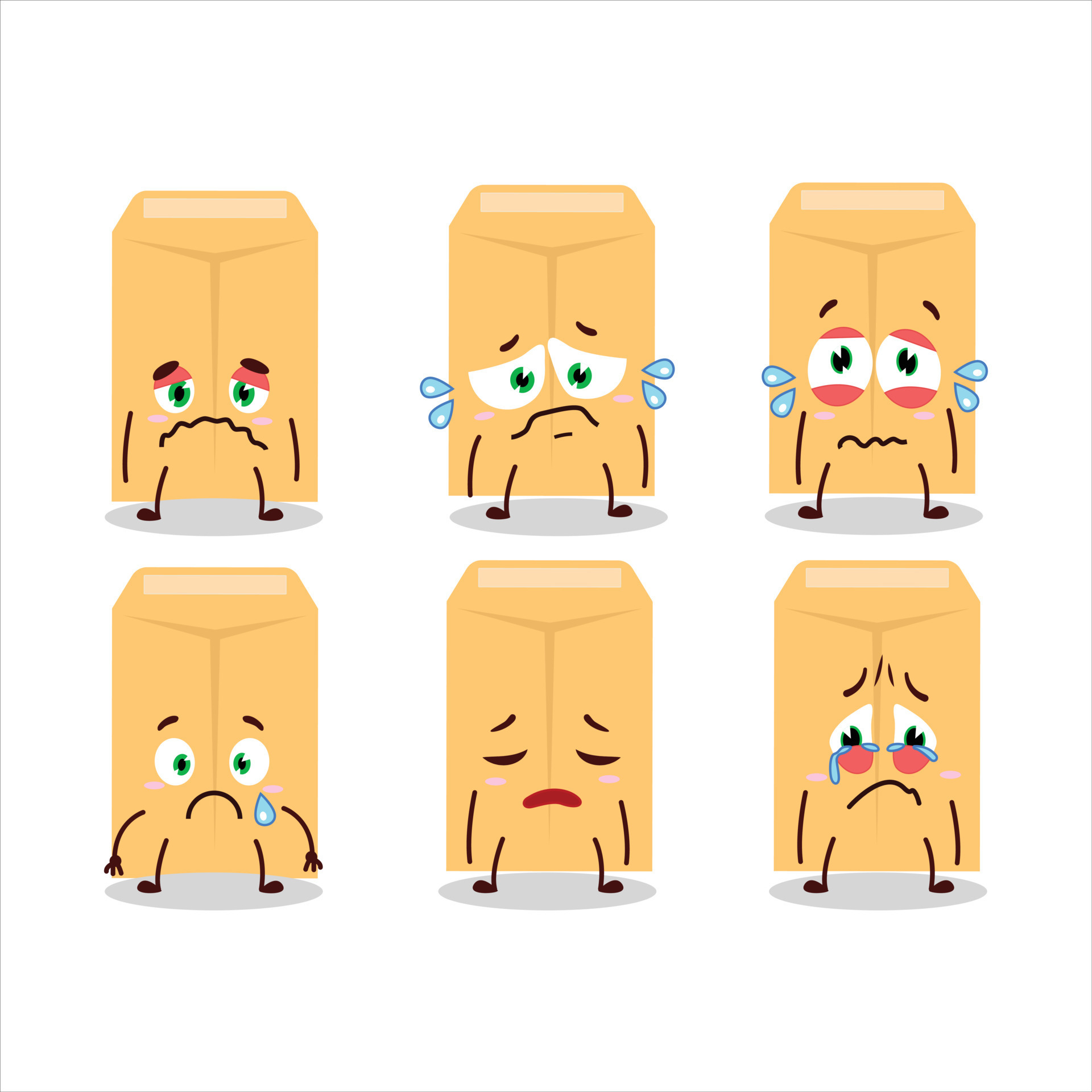 Brown envelope cartoon character with sad expression 23861842 Vector