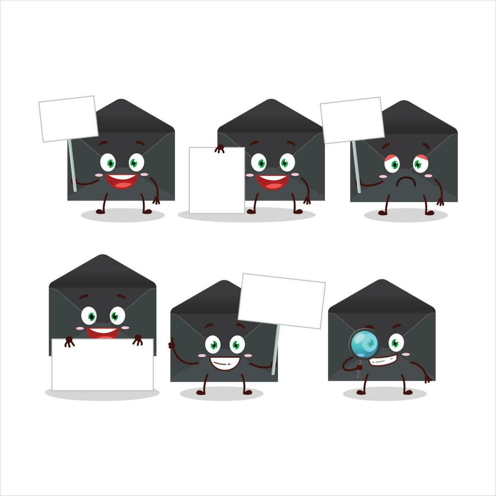Black envelope cartoon character bring information board vector