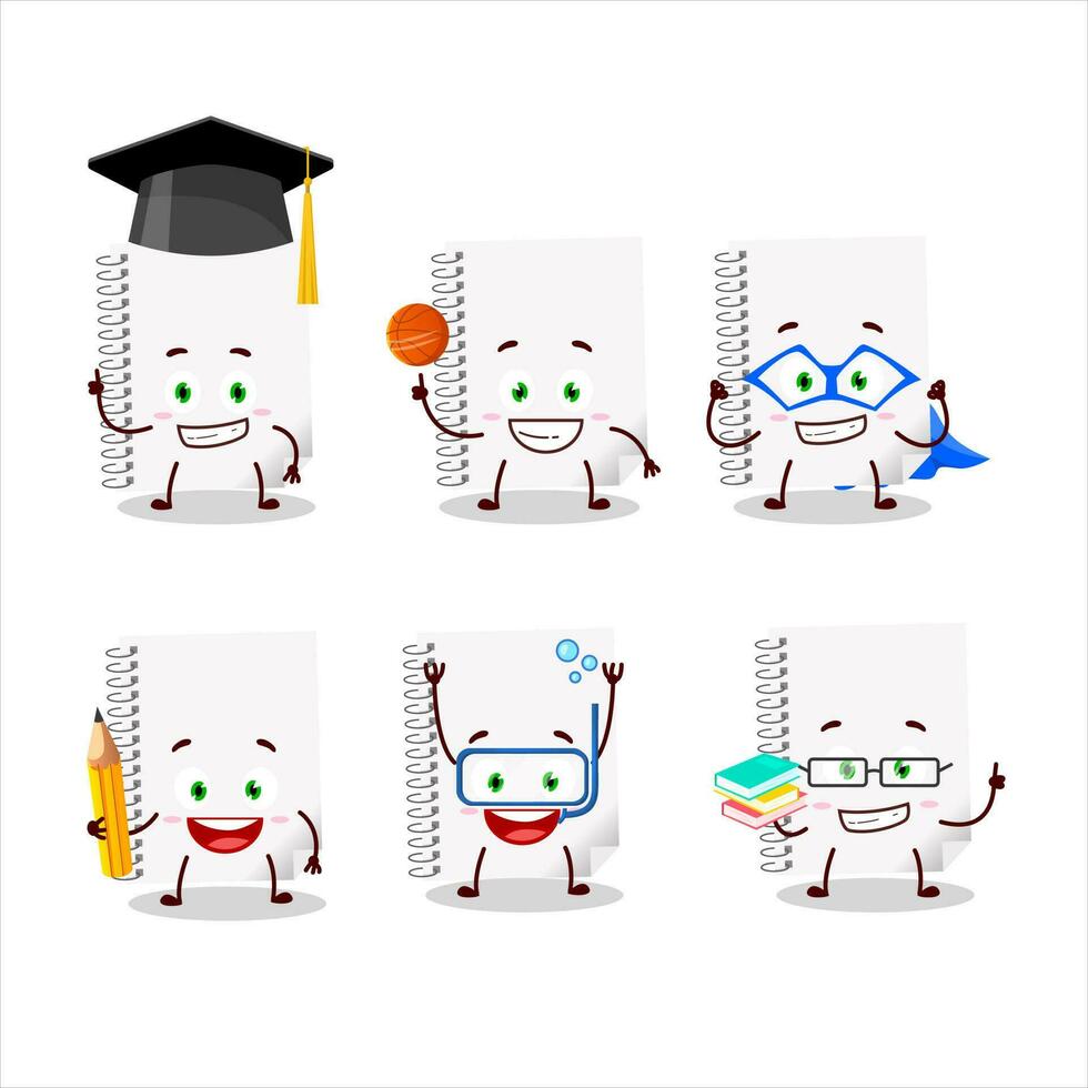 School student of spiral blank white notebooks cartoon character with various expressions vector