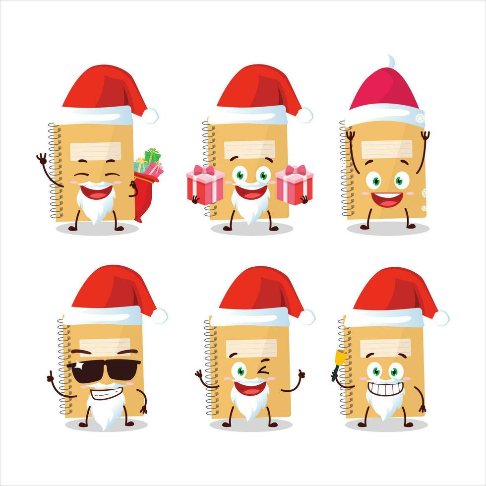 Santa Claus emoticons with brown spiral notebooks cartoon character vector